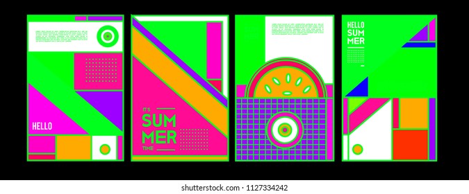 Summer colorful poster design template. Set of summer sale background and illustration. Minimalist design style for summer event poster and banner in eps10. 