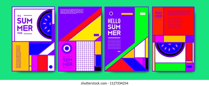 Summer colorful poster design template. Set of summer sale background and illustration. Minimalist design style for summer event poster and banner in eps10. 