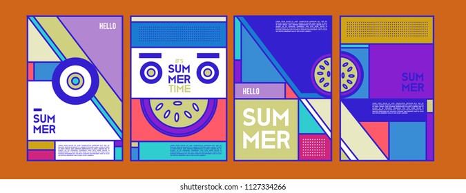 Summer colorful poster design template. Set of summer sale background and illustration. Minimalist design style for summer event poster and banner in eps10. 