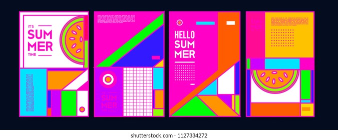 Summer colorful poster design template. Set of summer sale background and illustration. Minimalist design style for summer event poster and banner in eps10. 