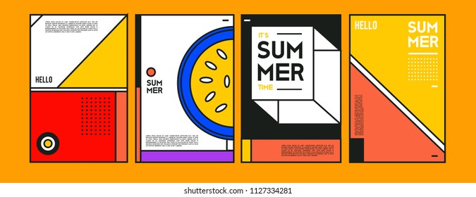 Summer colorful poster design template. Set of summer sale background and illustration. Minimalist design style for summer event poster and banner in eps10. 