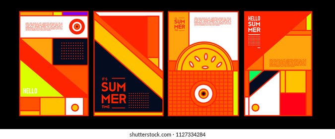 Summer colorful poster design template. Set of summer sale background and illustration. Minimalist design style for summer event poster and banner in eps10. 