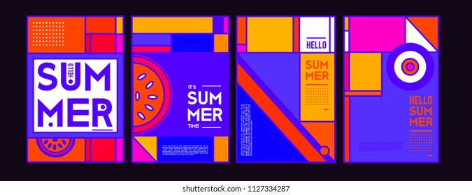 Summer colorful poster design template. Set of summer sale background and illustration. Minimalist design style for summer event poster and banner in eps10. 
