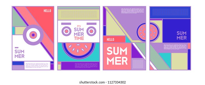 Summer colorful poster design template. Set of summer sale background and illustration. Minimalist design style for summer event poster and banner in eps10. 