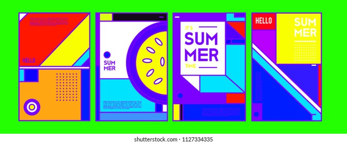 Summer colorful poster design template. Set of summer sale background and illustration. Minimalist design style for summer event poster and banner in eps10. 