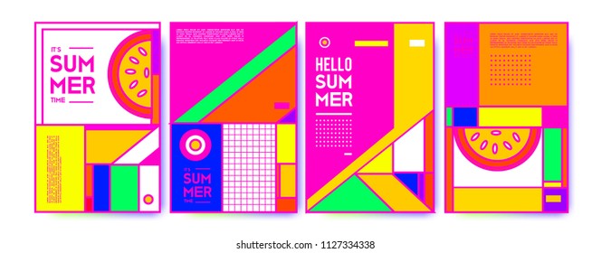 Summer colorful poster design template. Set of summer sale background and illustration. Minimalist design style for summer event poster and banner in eps10. 