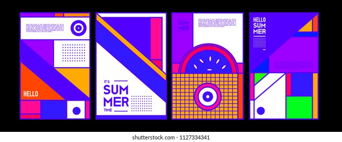 Summer colorful poster design template. Set of summer sale background and illustration. Minimalist design style for summer event poster and banner in eps10. 