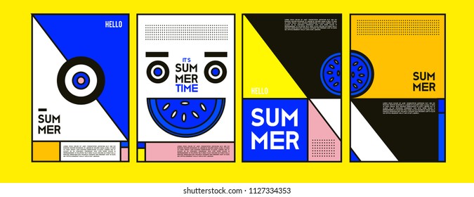 Summer colorful poster design template. Set of summer sale background and illustration. Minimalist design style for summer event poster and banner in eps10. 