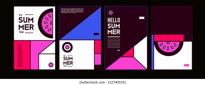 Summer colorful poster design template. Set of summer sale background and illustration. Minimalist design style for summer event poster and banner in eps10. 