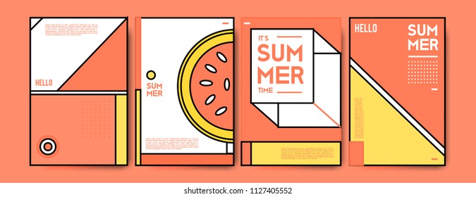 Summer colorful poster design template. Set of summer sale background and illustration. Minimalist design style for summer event poster and banner in eps10. 