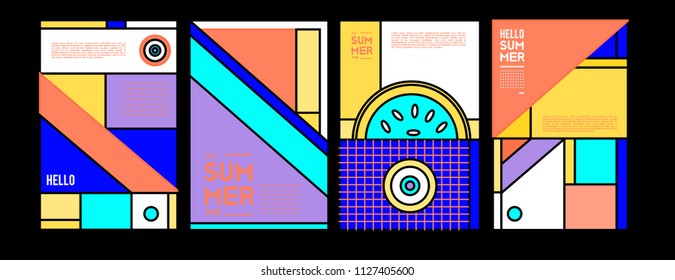 Summer colorful poster design template. Set of summer sale background and illustration. Minimalist design style for summer event poster and banner in eps10. 