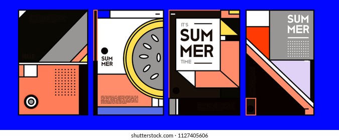 Summer colorful poster design template. Set of summer sale background and illustration. Minimalist design style for summer event poster and banner in eps10. 