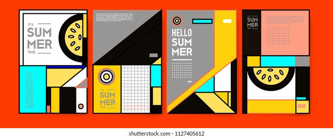 Summer colorful poster design template. Set of summer sale background and illustration. Minimalist design style for summer event poster and banner in eps10. 