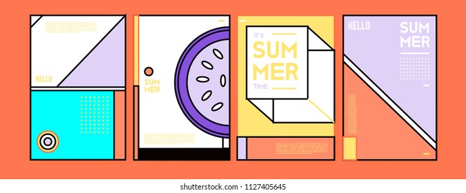 Summer colorful poster design template. Set of summer sale background and illustration. Minimalist design style for summer event poster and banner in eps10. 