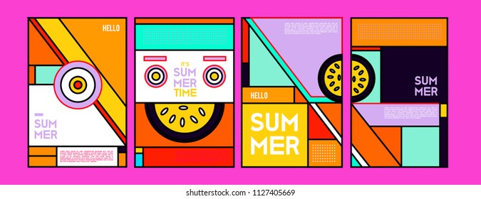 Summer colorful poster design template. Set of summer sale background and illustration. Minimalist design style for summer event poster and banner in eps10. 