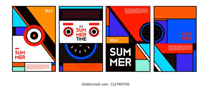 Summer colorful poster design template. Set of summer sale background and illustration. Minimalist design style for summer event poster and banner in eps10. 