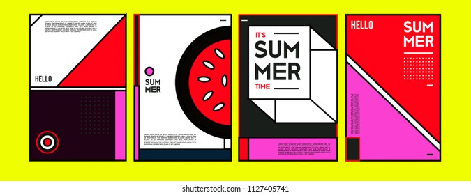 Summer colorful poster design template. Set of summer sale background and illustration. Minimalist design style for summer event poster and banner in eps10. 