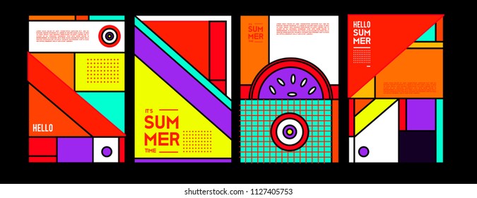 Summer colorful poster design template. Set of summer sale background and illustration. Minimalist design style for summer event poster and banner in eps10. 