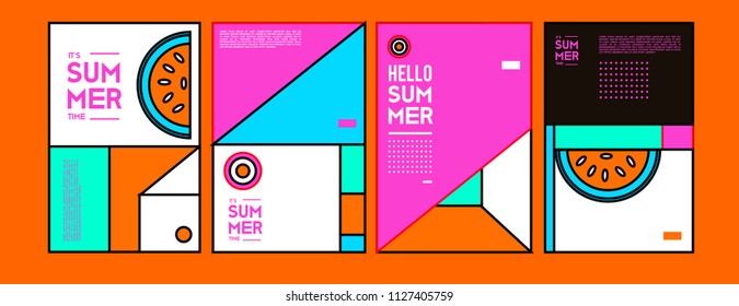 Summer colorful poster design template. Set of summer sale background and illustration. Minimalist design style for summer event poster and banner in eps10. 