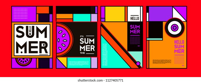 Summer colorful poster design template. Set of summer sale background and illustration. Minimalist design style for summer event poster and banner in eps10. 