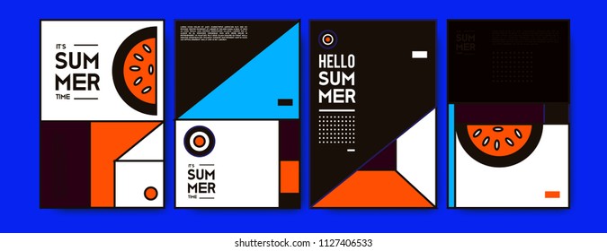 Summer colorful poster design template. Set of summer sale background and illustration. Minimalist design style for summer event poster and banner in eps10. 