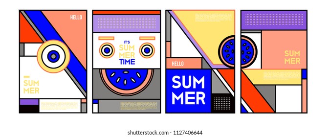 Summer colorful poster design template. Set of summer sale background and illustration. Minimalist design style for summer event poster and banner in eps10. 