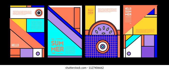 Summer colorful poster design template. Set of summer sale background and illustration. Minimalist design style for summer event poster and banner in eps10. 