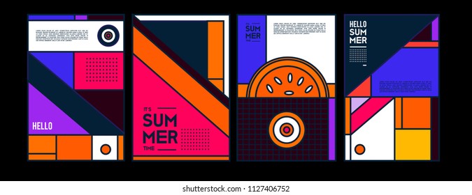 Summer colorful poster design template. Set of summer sale background and illustration. Minimalist design style for summer event poster and banner in eps10. 