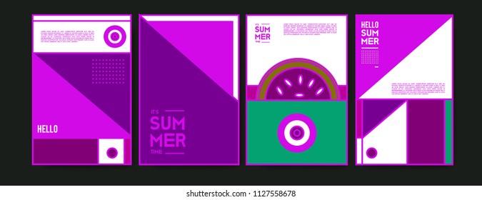 Summer colorful poster design template. Set of summer sale background and illustration. Minimalist design style for summer event poster and banner in eps10. 