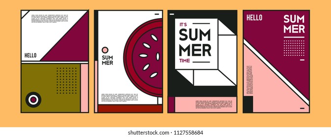 Summer colorful poster design template. Set of summer sale background and illustration. Minimalist design style for summer event poster and banner in eps10. 