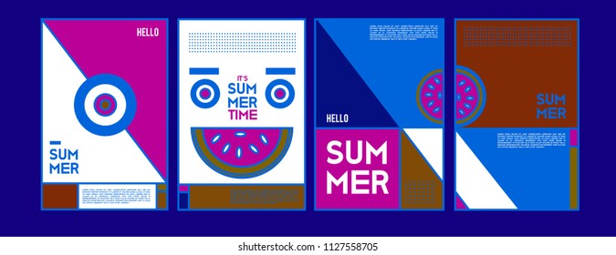 Summer colorful poster design template. Set of summer sale background and illustration. Minimalist design style for summer event poster and banner in eps10. 