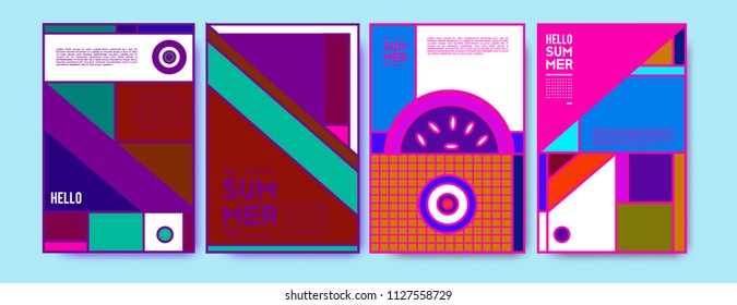 Summer colorful poster design template. Set of summer sale background and illustration. Minimalist design style for summer event poster and banner in eps10. 