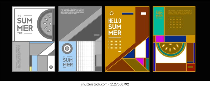 Summer colorful poster design template. Set of summer sale background and illustration. Minimalist design style for summer event poster and banner in eps10. 