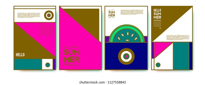 Summer colorful poster design template. Set of summer sale background and illustration. Minimalist design style for summer event poster and banner in eps10. 