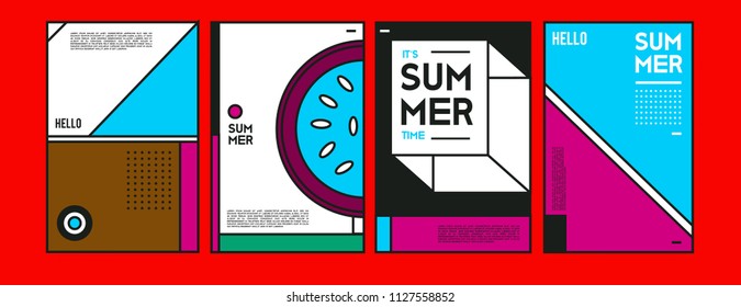 Summer colorful poster design template. Set of summer sale background and illustration. Minimalist design style for summer event poster and banner in eps10. 