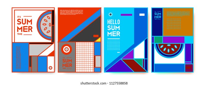 Summer colorful poster design template. Set of summer sale background and illustration. Minimalist design style for summer event poster and banner in eps10. 