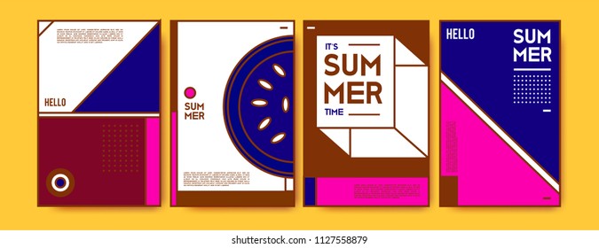 Summer colorful poster design template. Set of summer sale background and illustration. Minimalist design style for summer event poster and banner in eps10. 