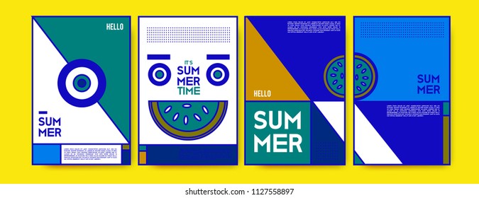 Summer colorful poster design template. Set of summer sale background and illustration. Minimalist design style for summer event poster and banner in eps10. 
