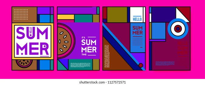 Summer colorful poster design template. Set of summer sale background and illustration. Minimalist design style for summer event poster and banner in eps10. 
