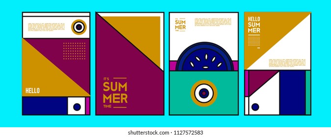 Summer colorful poster design template. Set of summer sale background and illustration. Minimalist design style for summer event poster and banner in eps10. 
