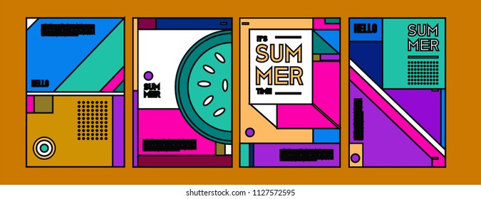 Summer colorful poster design template. Set of summer sale background and illustration. Minimalist design style for summer event poster and banner in eps10. 
