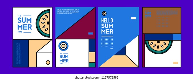 Summer colorful poster design template. Set of summer sale background and illustration. Minimalist design style for summer event poster and banner in eps10. 
