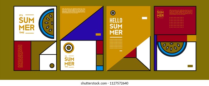 Summer colorful poster design template. Set of summer sale background and illustration. Minimalist design style for summer event poster and banner in eps10. 
