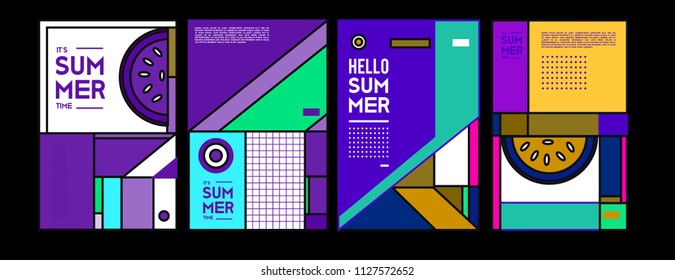 Summer colorful poster design template. Set of summer sale background and illustration. Minimalist design style for summer event poster and banner in eps10. 

