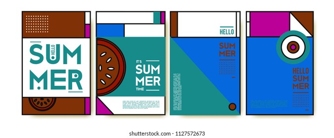 Summer colorful poster design template. Set of summer sale background and illustration. Minimalist design style for summer event poster and banner in eps10. 
