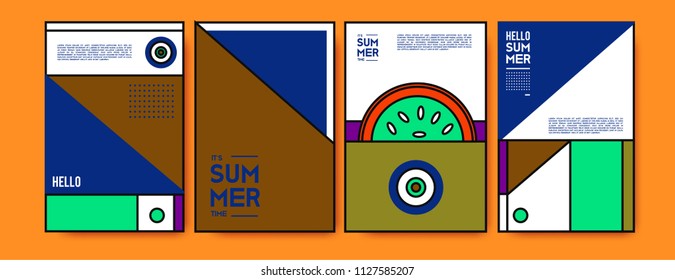 Summer colorful poster design template. Set of summer sale background and illustration. Minimalist design style for summer event poster and banner in eps10. 
