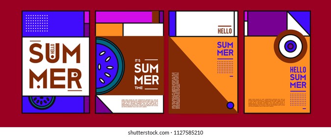 Summer colorful poster design template. Set of summer sale background and illustration. Minimalist design style for summer event poster and banner in eps10. 
