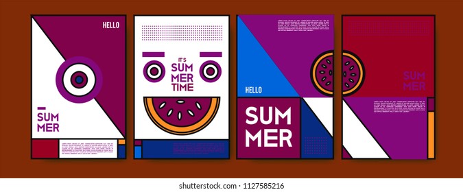 Summer colorful poster design template. Set of summer sale background and illustration. Minimalist design style for summer event poster and banner in eps10. 
