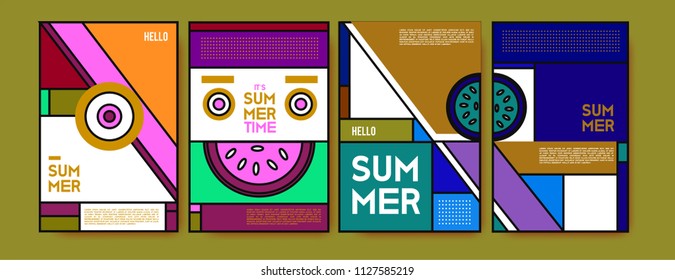 Summer colorful poster design template. Set of summer sale background and illustration. Minimalist design style for summer event poster and banner in eps10. 
