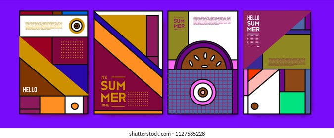 Summer colorful poster design template. Set of summer sale background and illustration. Minimalist design style for summer event poster and banner in eps10. 
